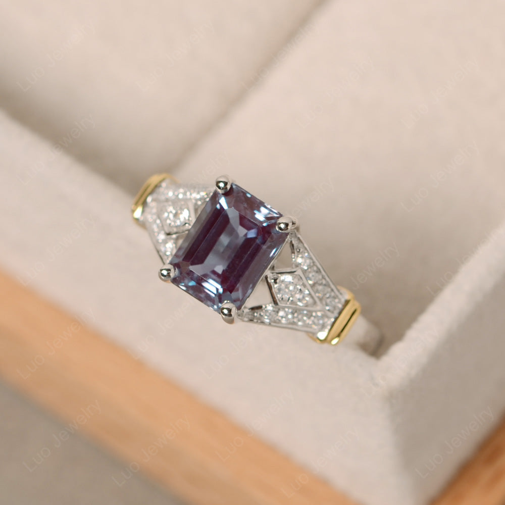 Emerald Cut Vintage Alexandrite Wedding Ring - LUO Jewelry