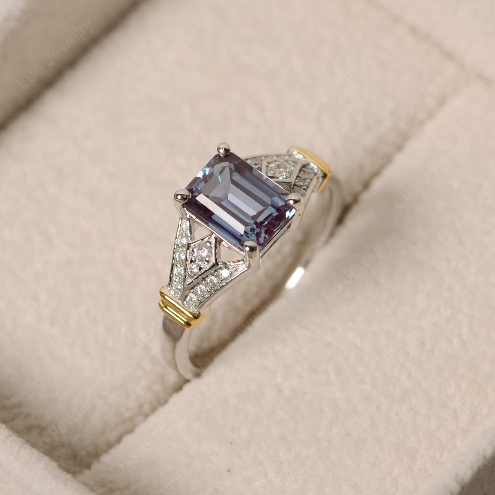 Emerald Cut Vintage Alexandrite Wedding Ring - LUO Jewelry