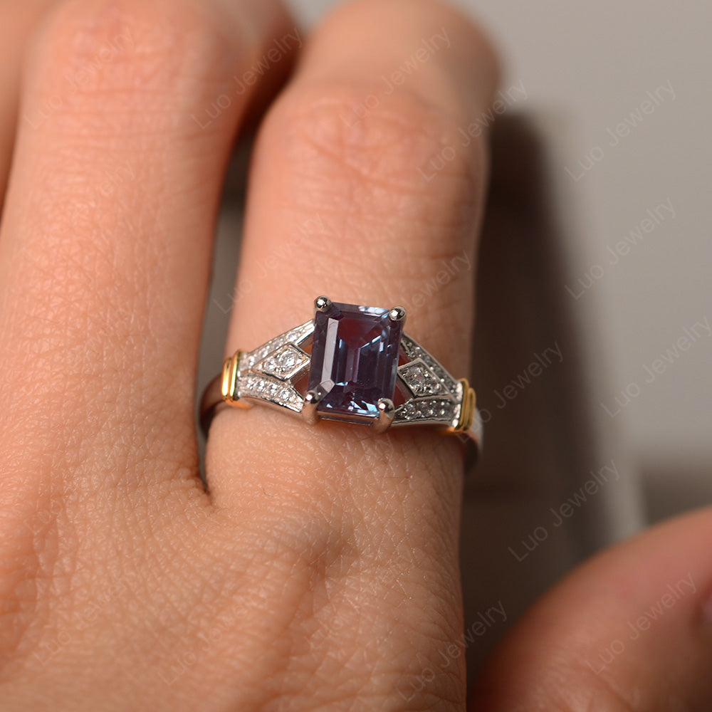 Emerald Cut Vintage Alexandrite Wedding Ring - LUO Jewelry