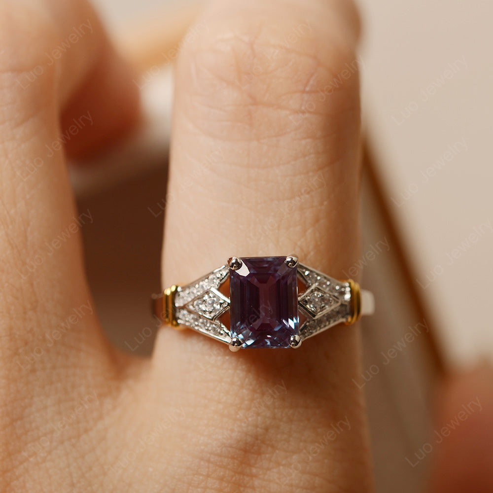 Emerald Cut Vintage Alexandrite Wedding Ring - LUO Jewelry