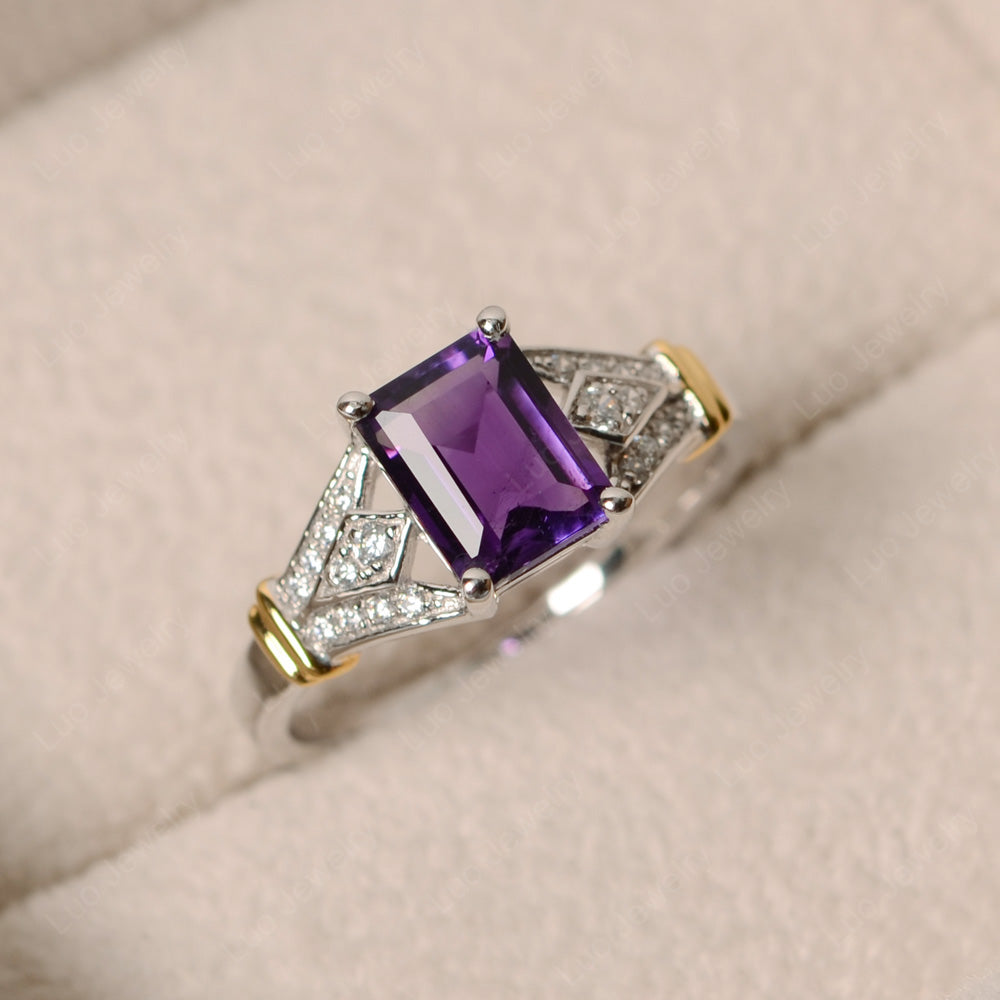 Emerald Cut Vintage Amethyst Wedding Ring - LUO Jewelry