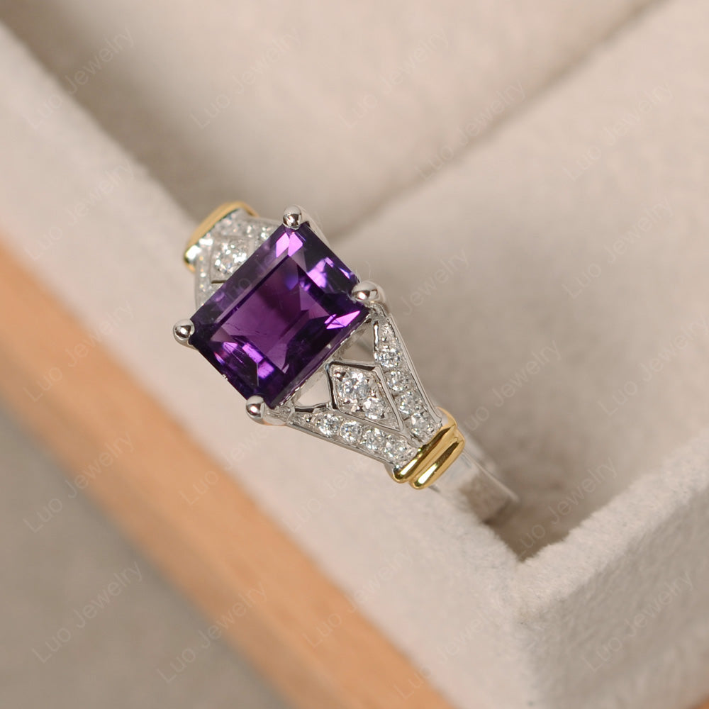 Emerald Cut Vintage Amethyst Wedding Ring - LUO Jewelry