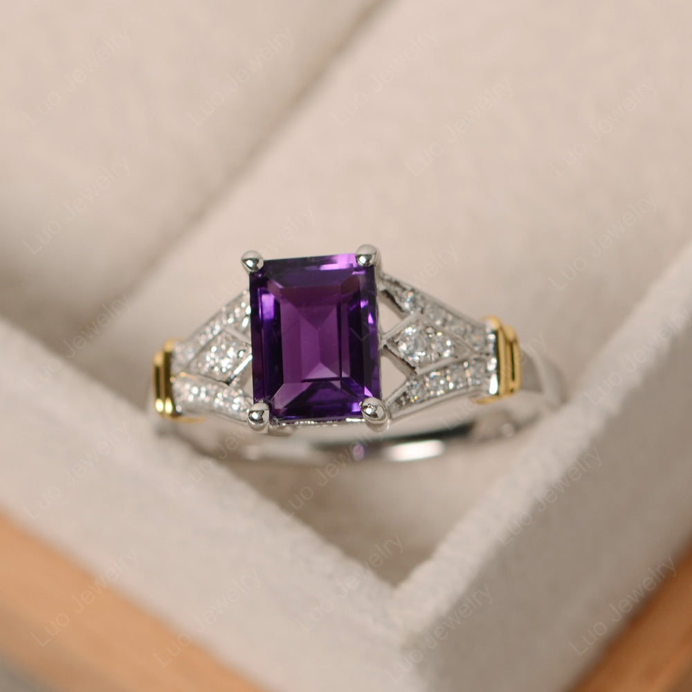 Emerald Cut Vintage Amethyst Wedding Ring - LUO Jewelry