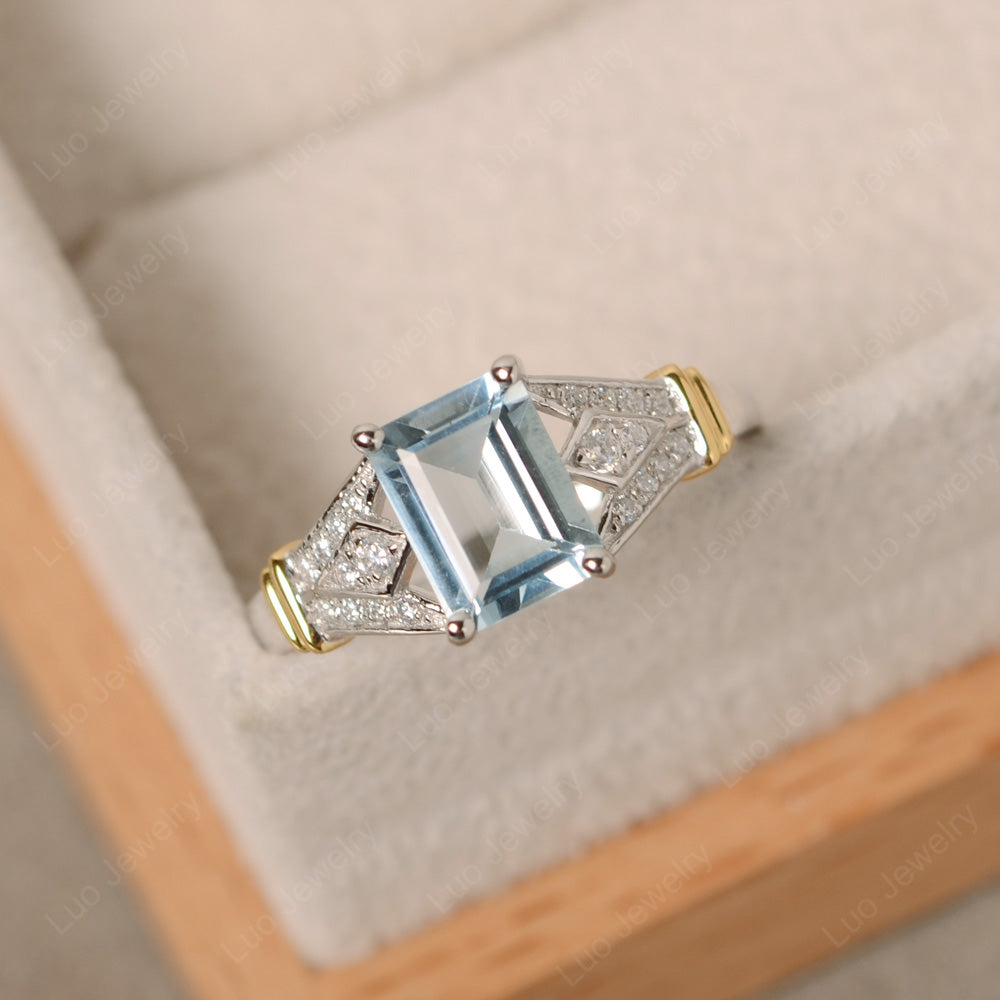 Emerald Cut Vintage Aquamarine Wedding Ring - LUO Jewelry