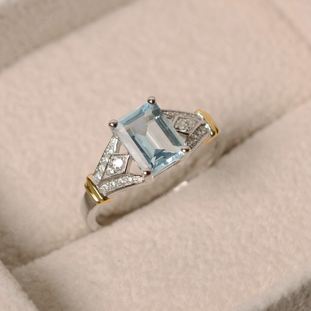 Emerald Cut Vintage Aquamarine Wedding Ring - LUO Jewelry