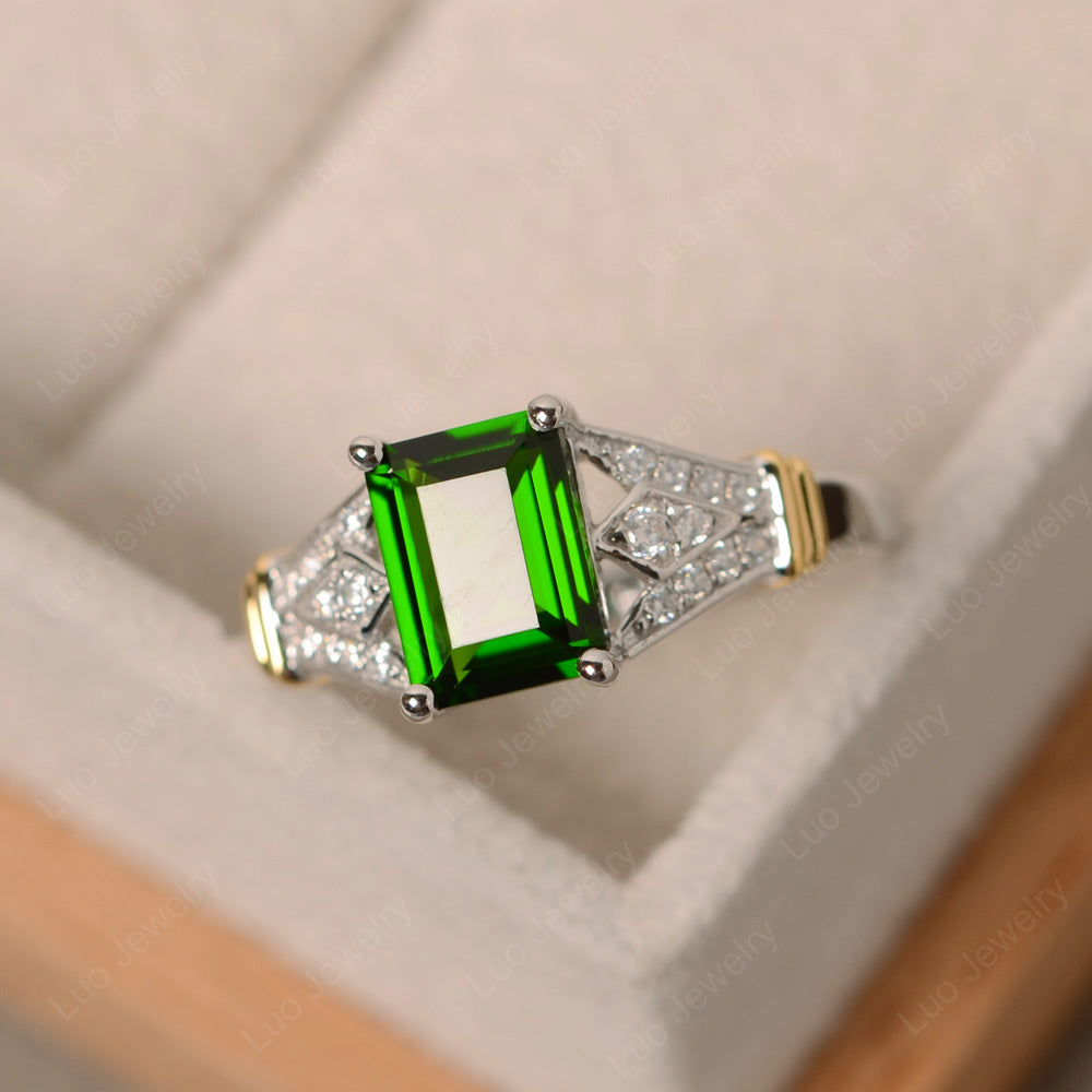 Emerald Cut Vintage Diopside Wedding Ring - LUO Jewelry