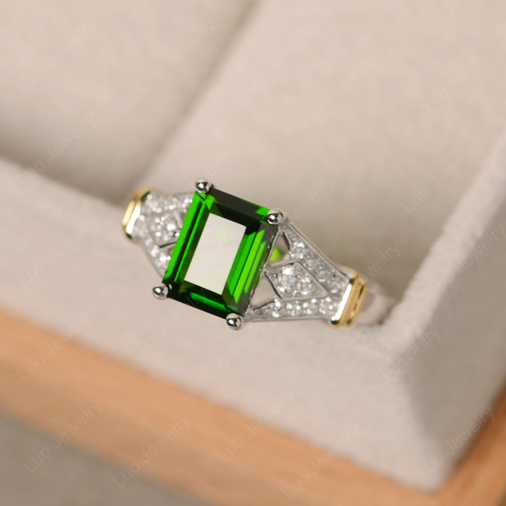 Emerald Cut Vintage Diopside Wedding Ring - LUO Jewelry