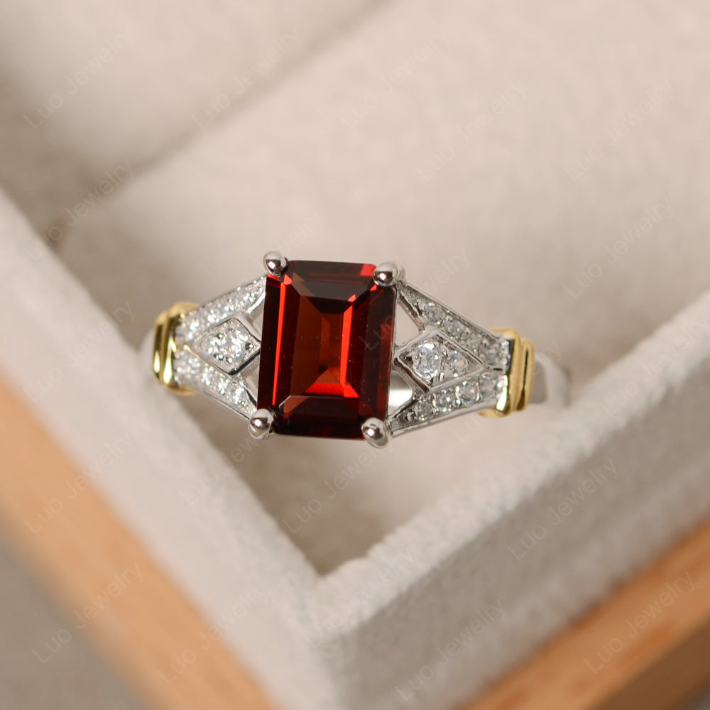 Emerald Cut Vintage Garnet Wedding Ring - LUO Jewelry