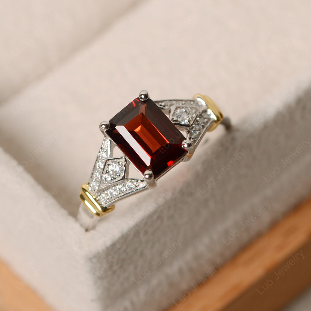 Emerald Cut Vintage Garnet Wedding Ring - LUO Jewelry