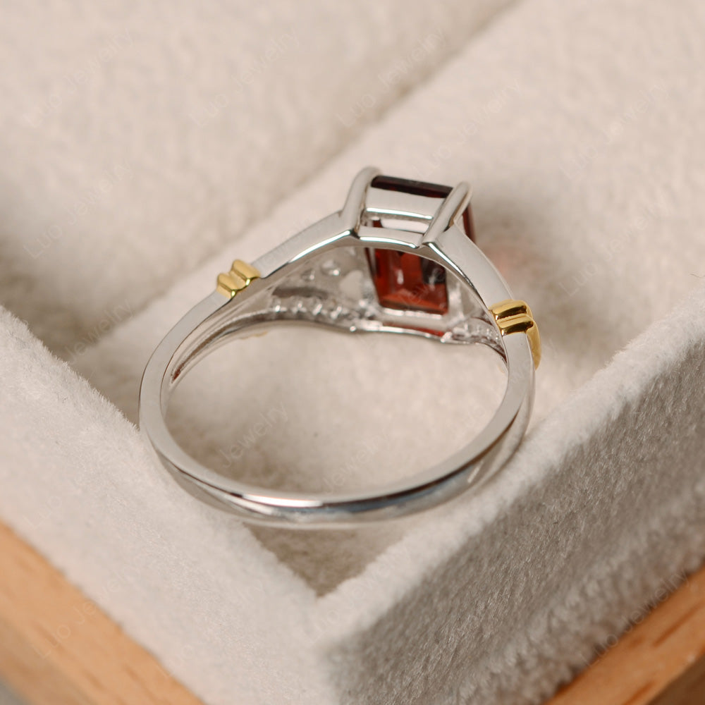 Emerald Cut Vintage Garnet Wedding Ring - LUO Jewelry