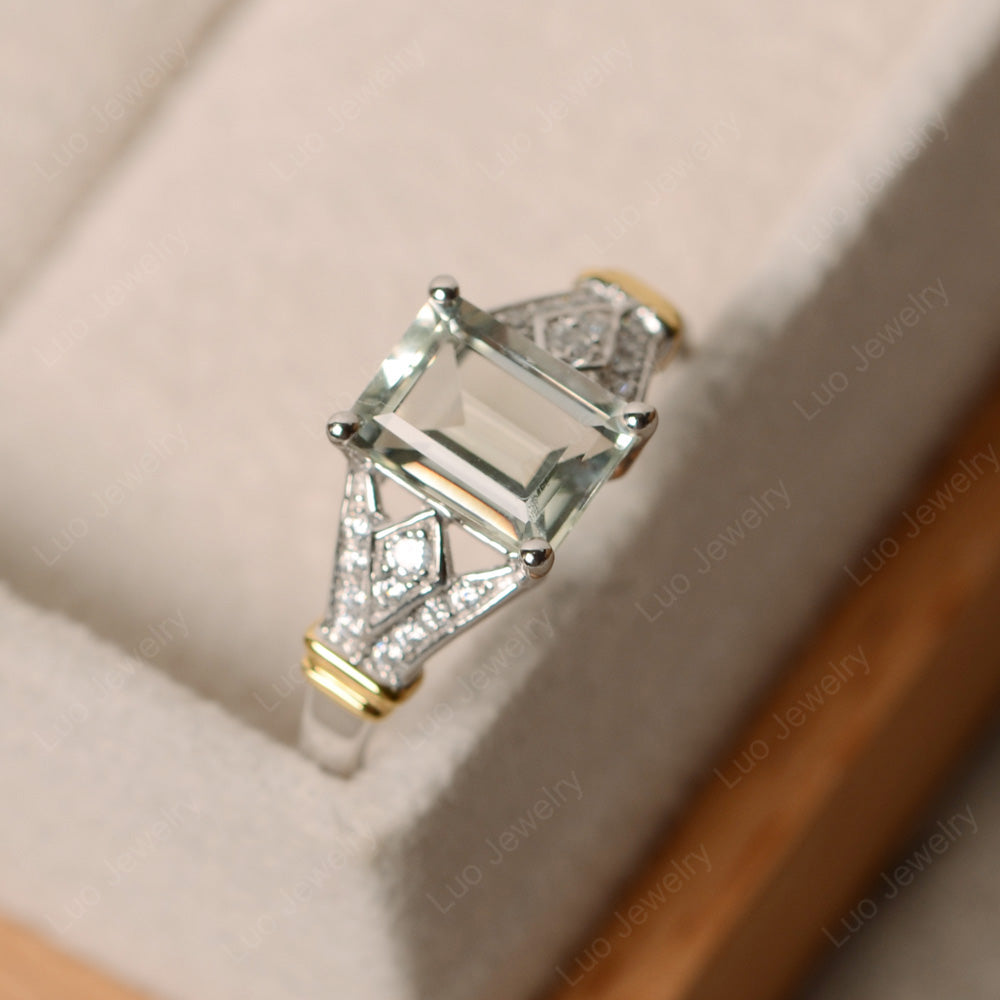 Emerald Cut Vintage Green Amethyst Wedding Ring - LUO Jewelry