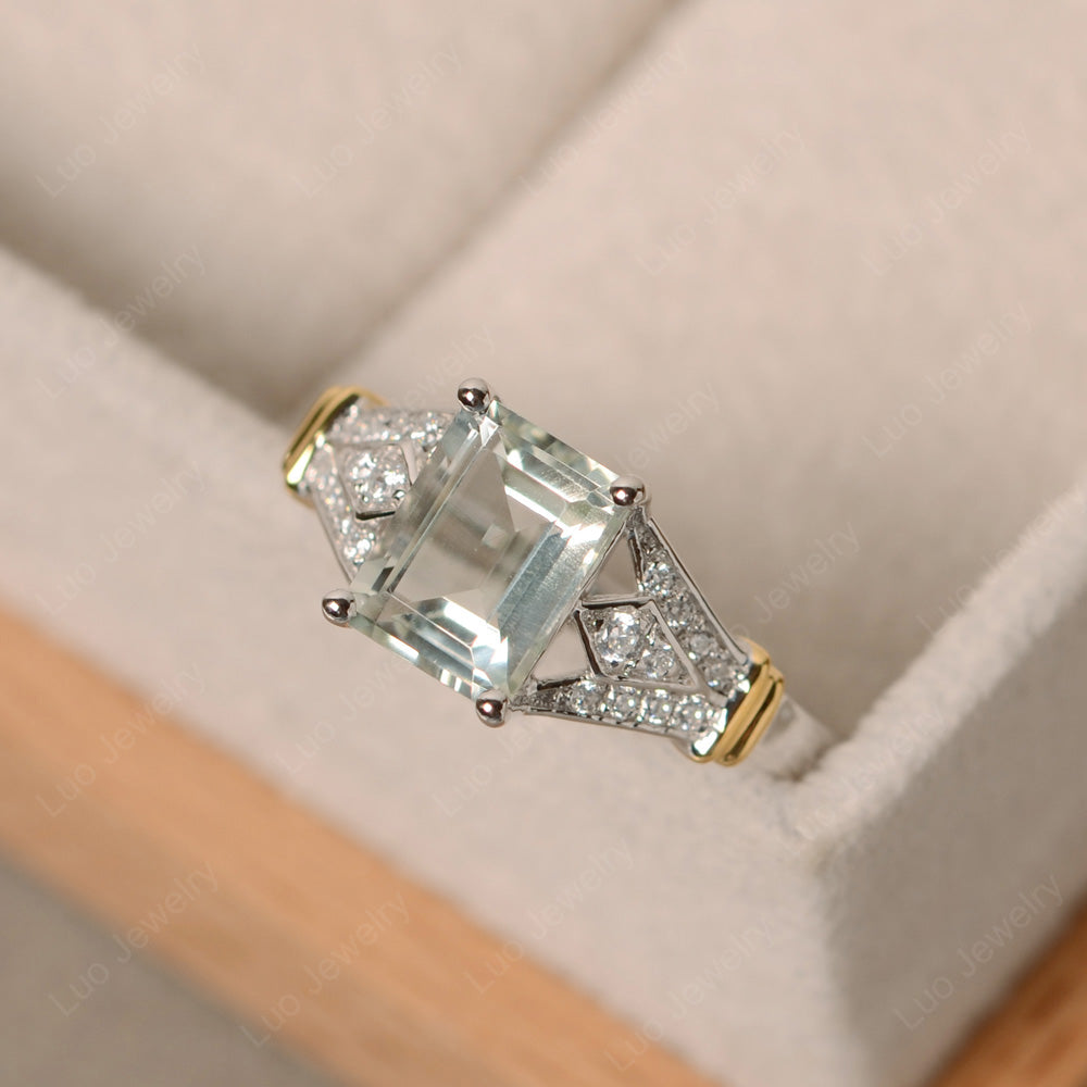 Emerald Cut Vintage Green Amethyst Wedding Ring - LUO Jewelry