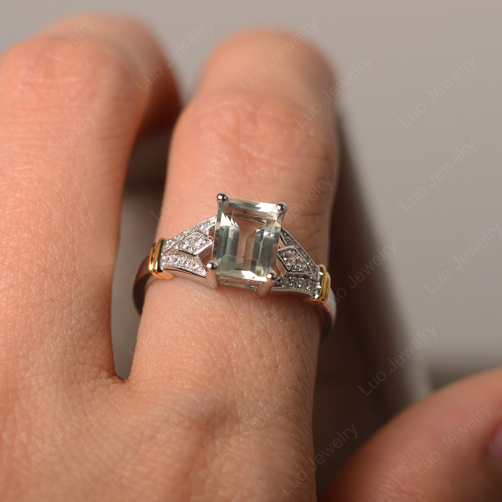 Emerald Cut Vintage Green Amethyst Wedding Ring - LUO Jewelry