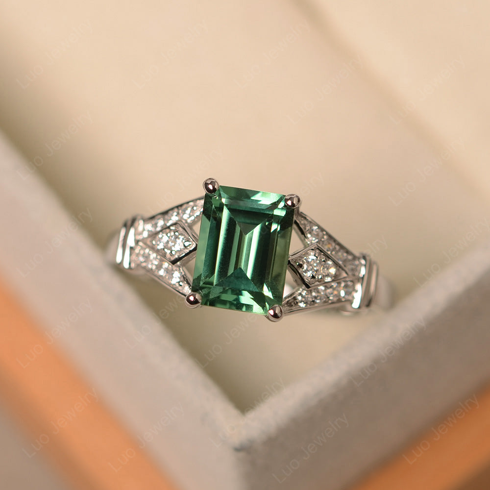 Emerald Cut Vintage Green Sapphire Wedding Ring - LUO Jewelry