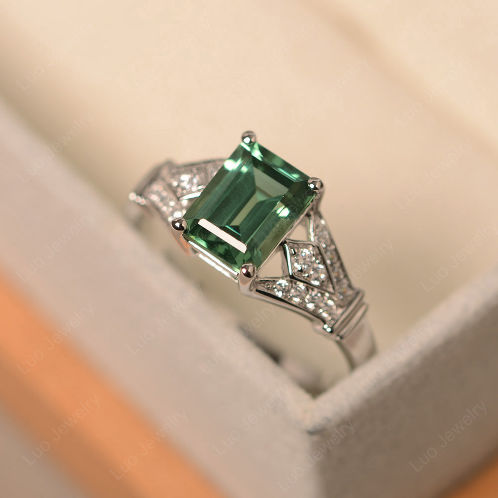 Emerald Cut Vintage Green Sapphire Wedding Ring - LUO Jewelry