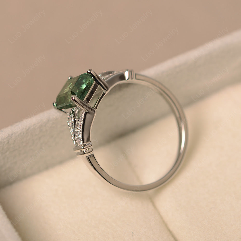 Emerald Cut Vintage Green Sapphire Wedding Ring - LUO Jewelry