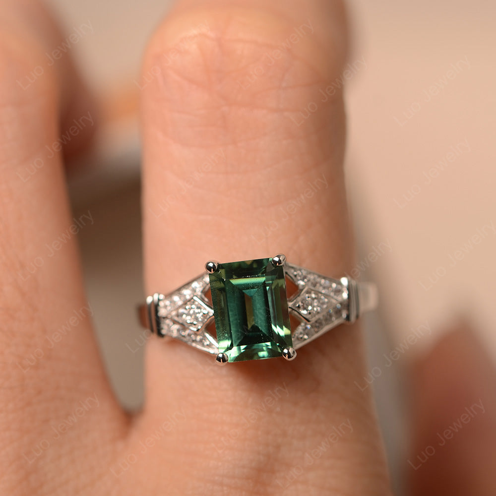 Emerald Cut Vintage Green Sapphire Wedding Ring - LUO Jewelry