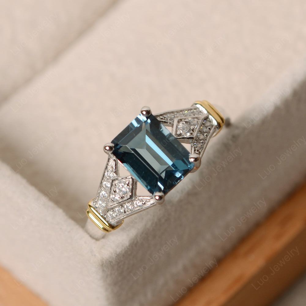 Emerald Cut Vintage London Blue Topaz Wedding Ring - LUO Jewelry