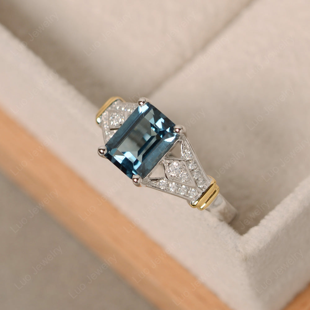 Emerald Cut Vintage London Blue Topaz Wedding Ring - LUO Jewelry