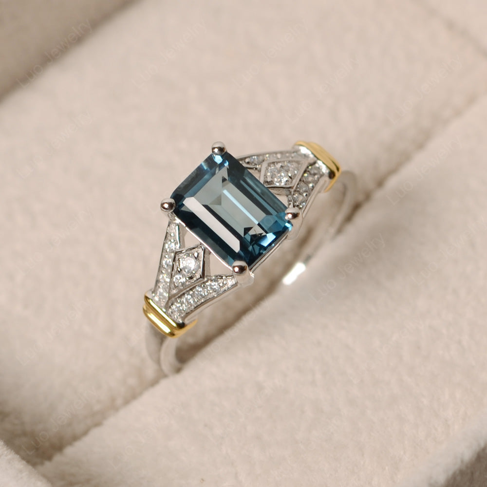 Emerald Cut Vintage London Blue Topaz Wedding Ring - LUO Jewelry