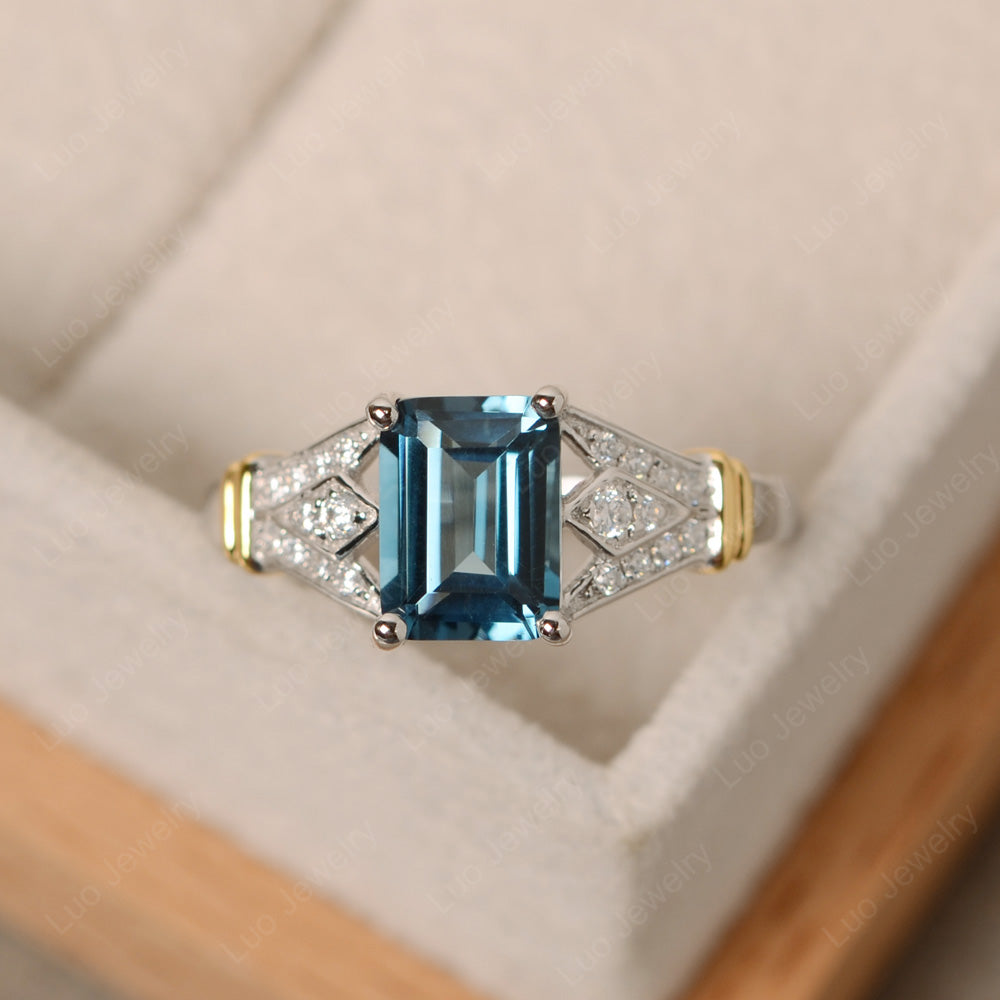 Emerald Cut Vintage London Blue Topaz Wedding Ring - LUO Jewelry