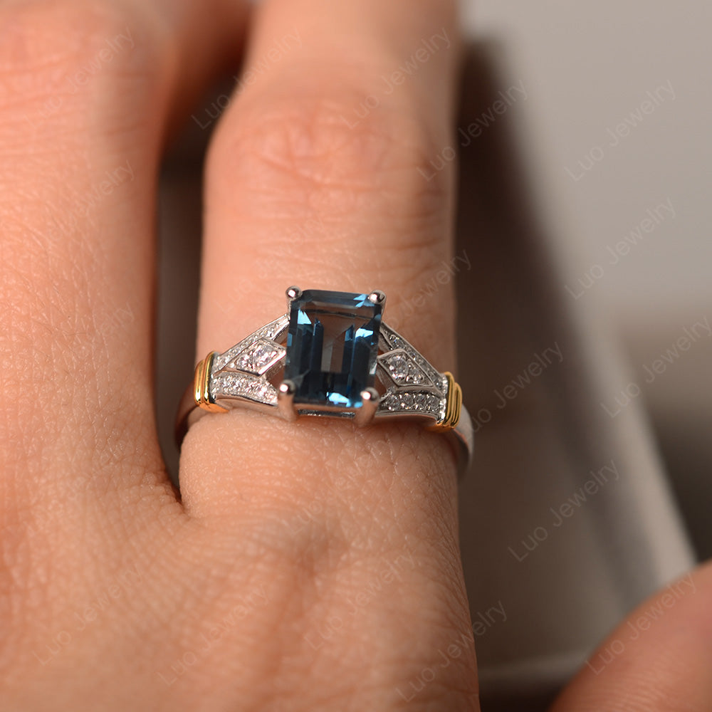 Emerald Cut Vintage London Blue Topaz Wedding Ring - LUO Jewelry