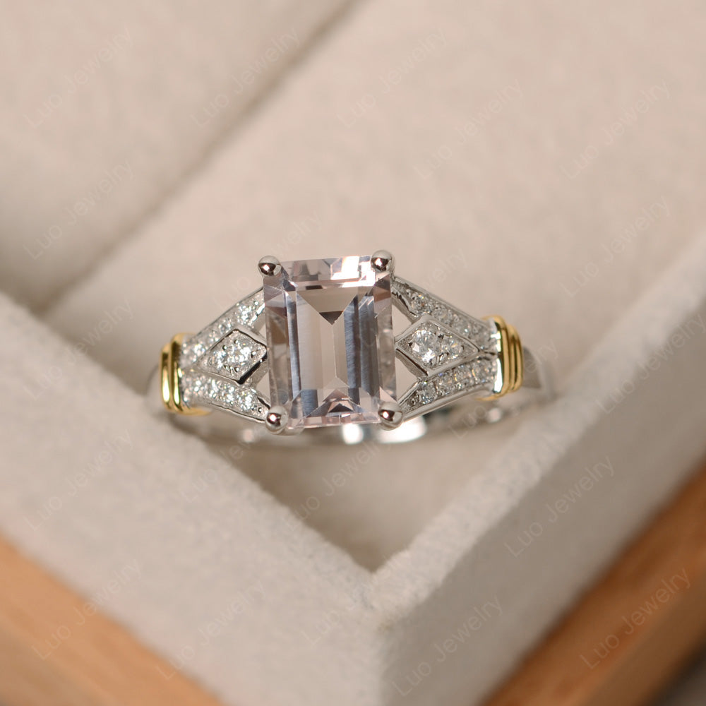 Emerald Cut Vintage Morganite Wedding Ring - LUO Jewelry