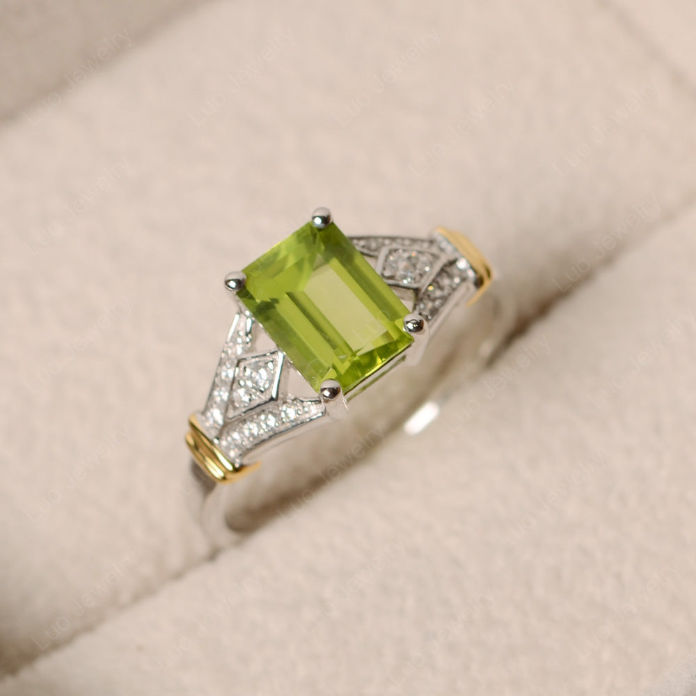Emerald Cut Vintage Peridot Wedding Ring - LUO Jewelry