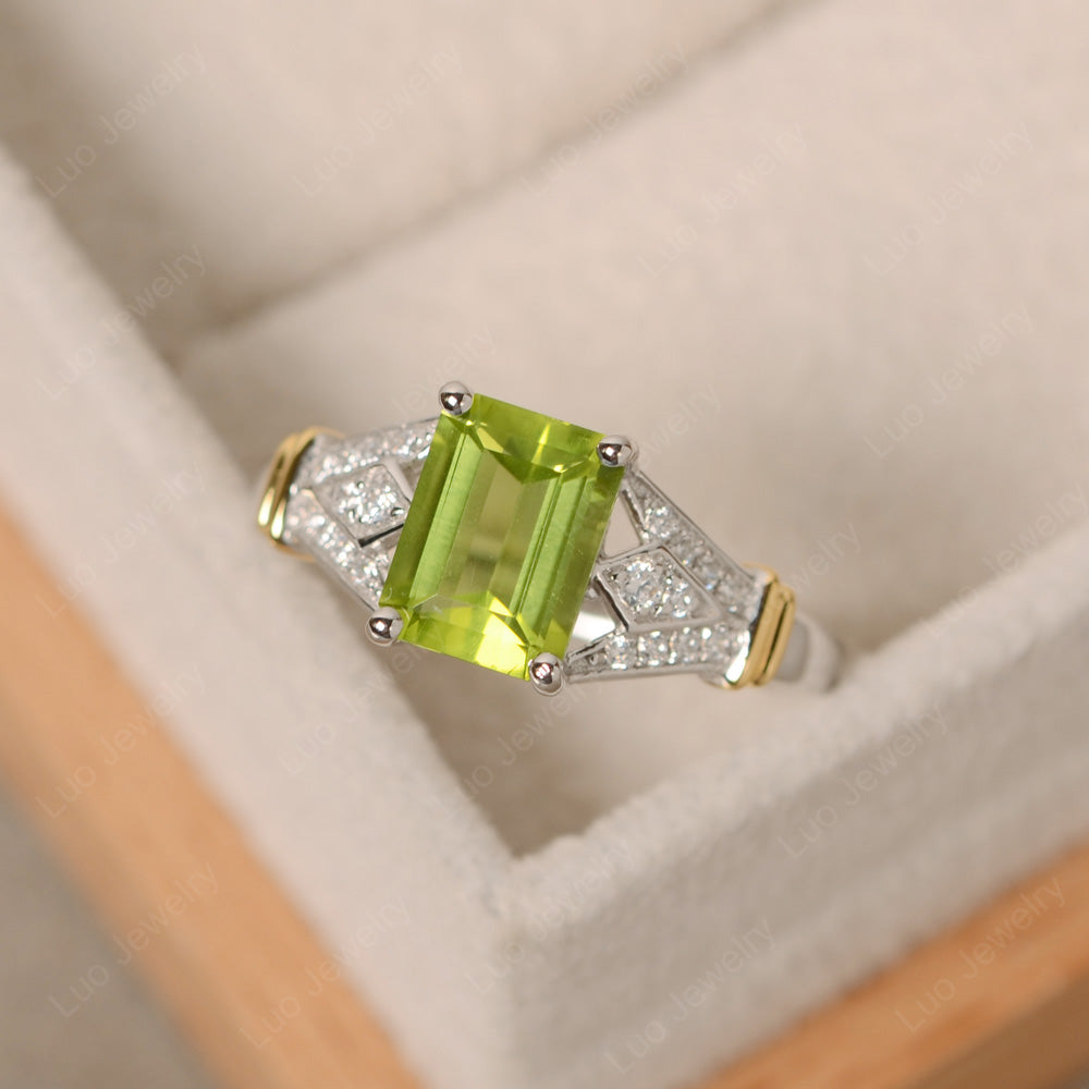 Emerald Cut Vintage Peridot Wedding Ring - LUO Jewelry