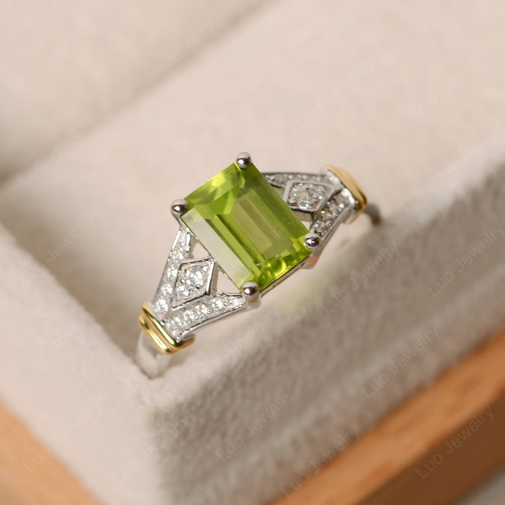 Emerald Cut Vintage Peridot Wedding Ring - LUO Jewelry