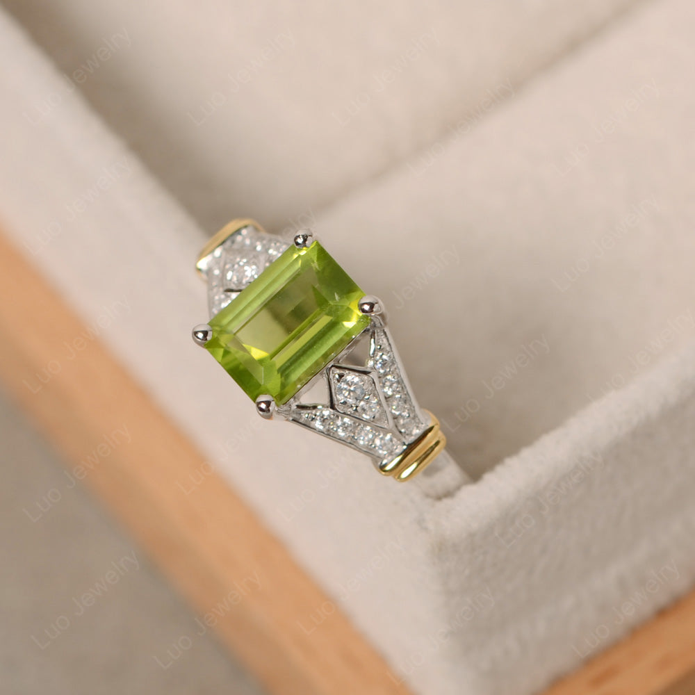 Emerald Cut Vintage Peridot Wedding Ring - LUO Jewelry