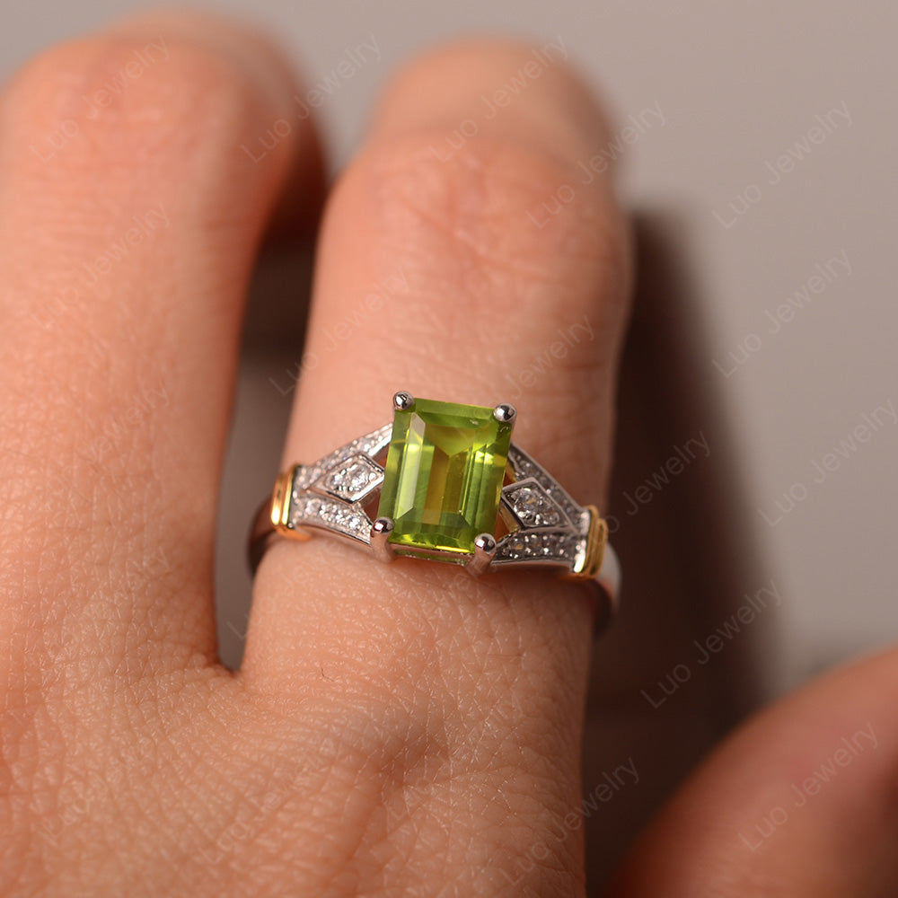 Emerald Cut Vintage Peridot Wedding Ring - LUO Jewelry