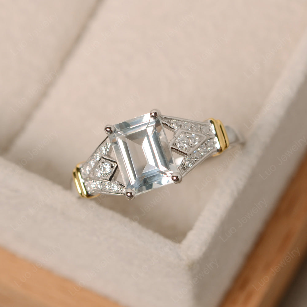 Emerald Cut Vintage White Topaz Wedding Ring - LUO Jewelry