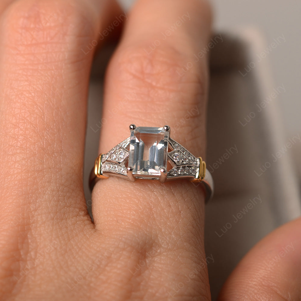Emerald Cut Vintage White Topaz Wedding Ring - LUO Jewelry