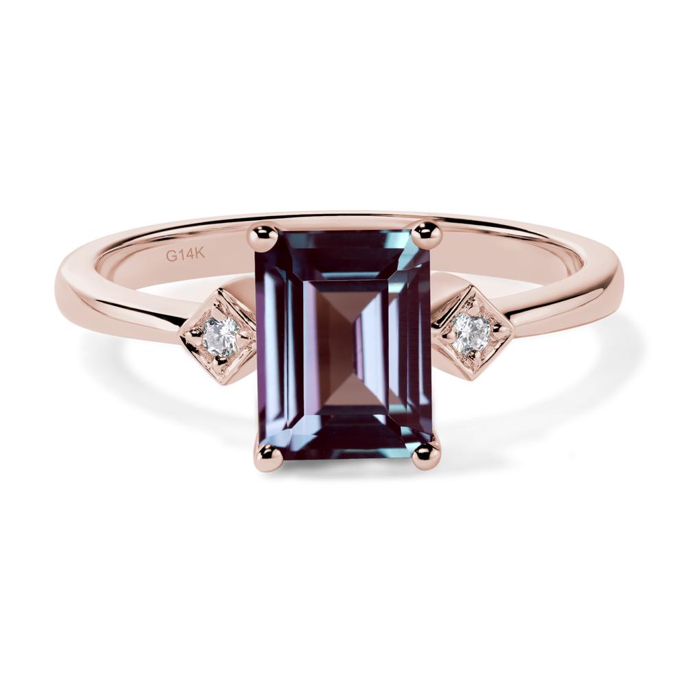 Emerald Cut Lab Alexandrite Engagement Ring - LUO Jewelry #metal_14k rose gold
