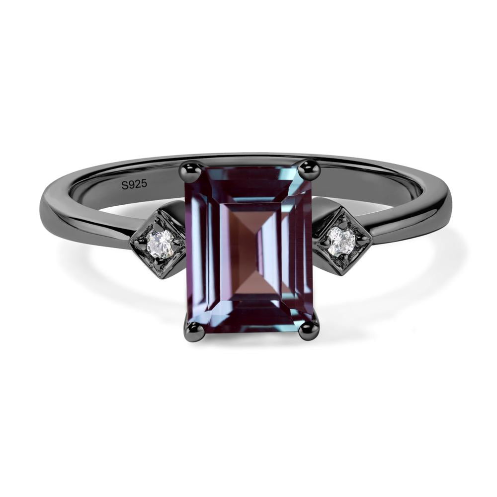 Emerald Cut Lab Alexandrite Engagement Ring - LUO Jewelry #metal_black finish sterling silver