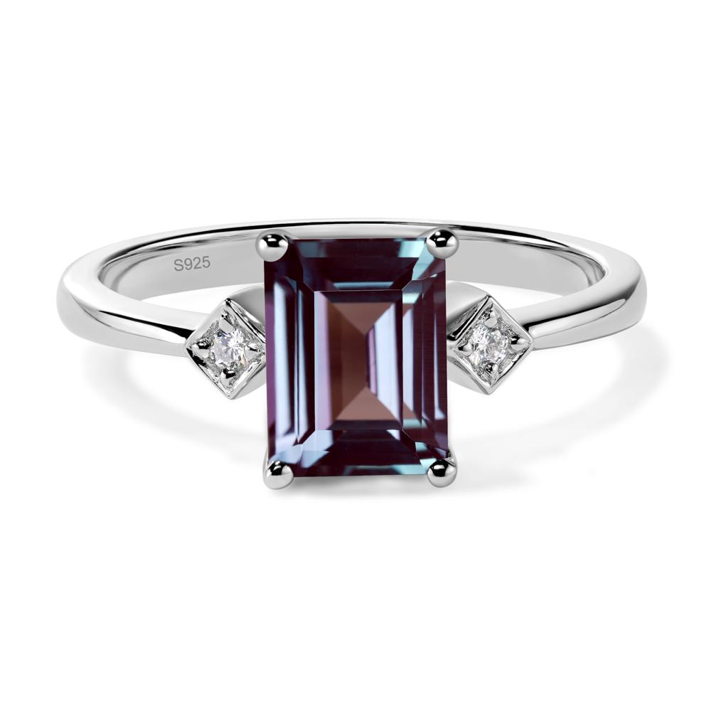 Emerald Cut Lab Alexandrite Engagement Ring - LUO Jewelry #metal_sterling silver