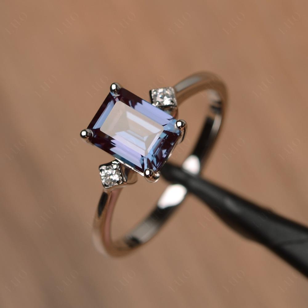 Emerald Cut Lab Alexandrite Engagement Ring - LUO Jewelry