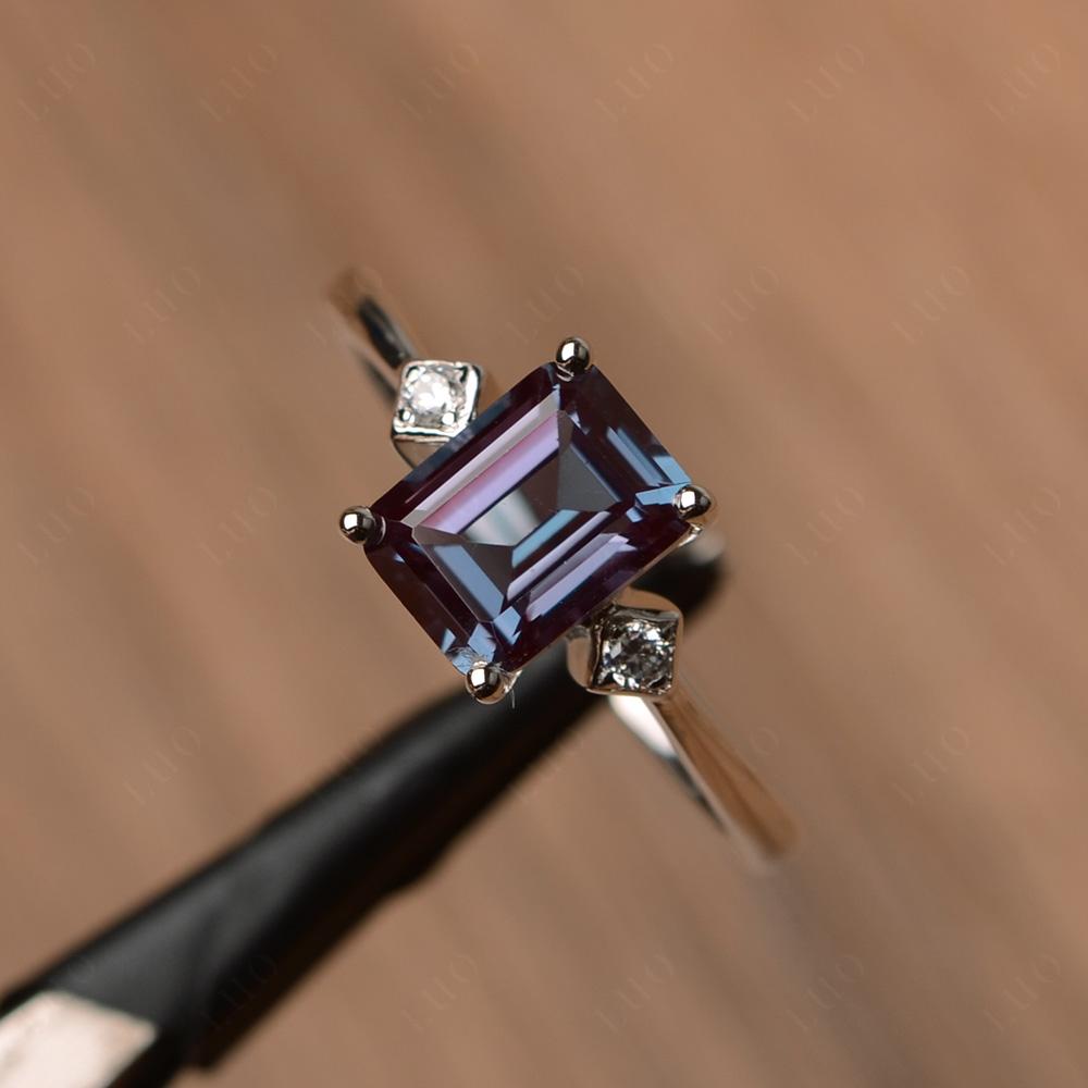 Emerald Cut Lab Alexandrite Engagement Ring - LUO Jewelry