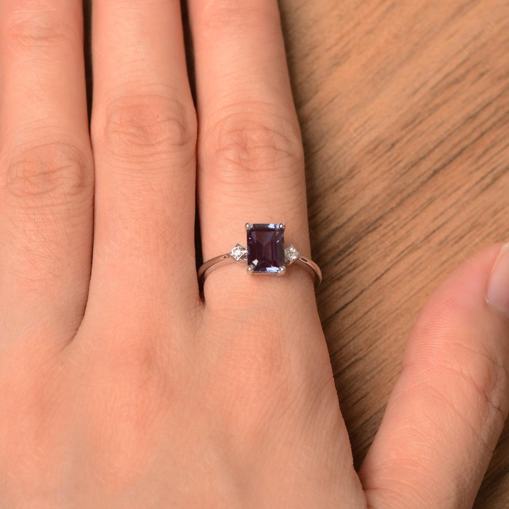 Emerald Cut Lab Alexandrite Engagement Ring - LUO Jewelry