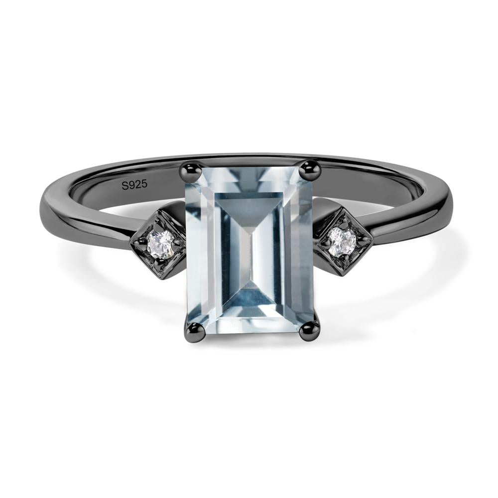 Emerald Cut Aquamarine Engagement Ring - LUO Jewelry #metal_black finish sterling silver