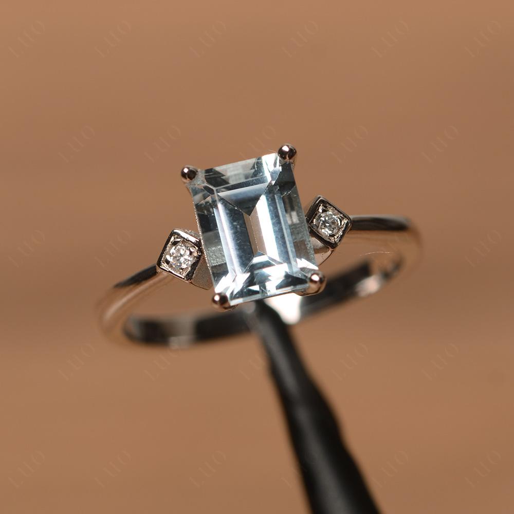 Emerald Cut Aquamarine Engagement Ring - LUO Jewelry