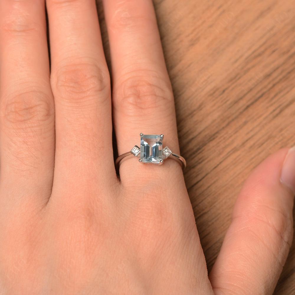 Emerald Cut Aquamarine Engagement Ring - LUO Jewelry