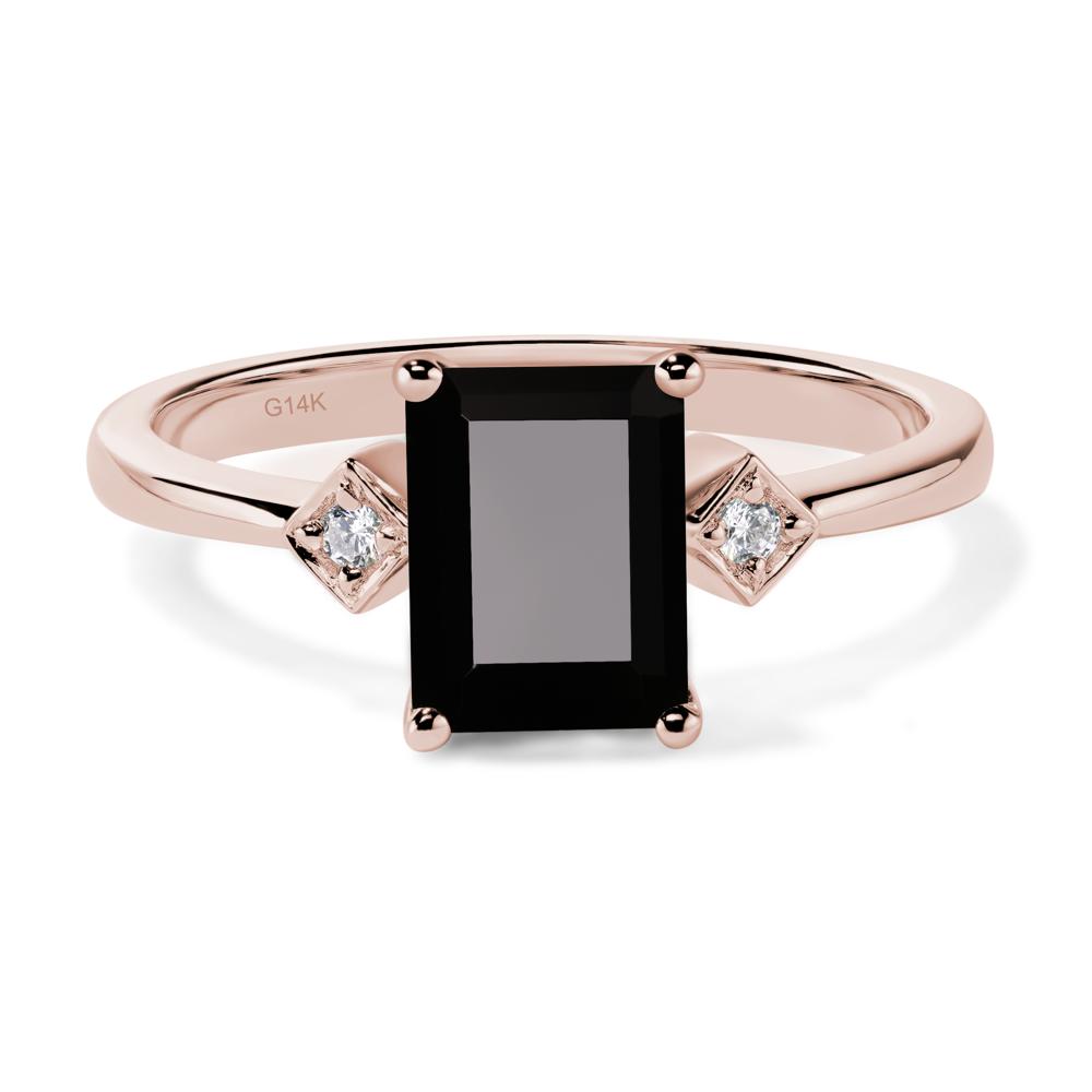 Emerald Cut Black Stone Engagement Ring - LUO Jewelry #metal_14k rose gold