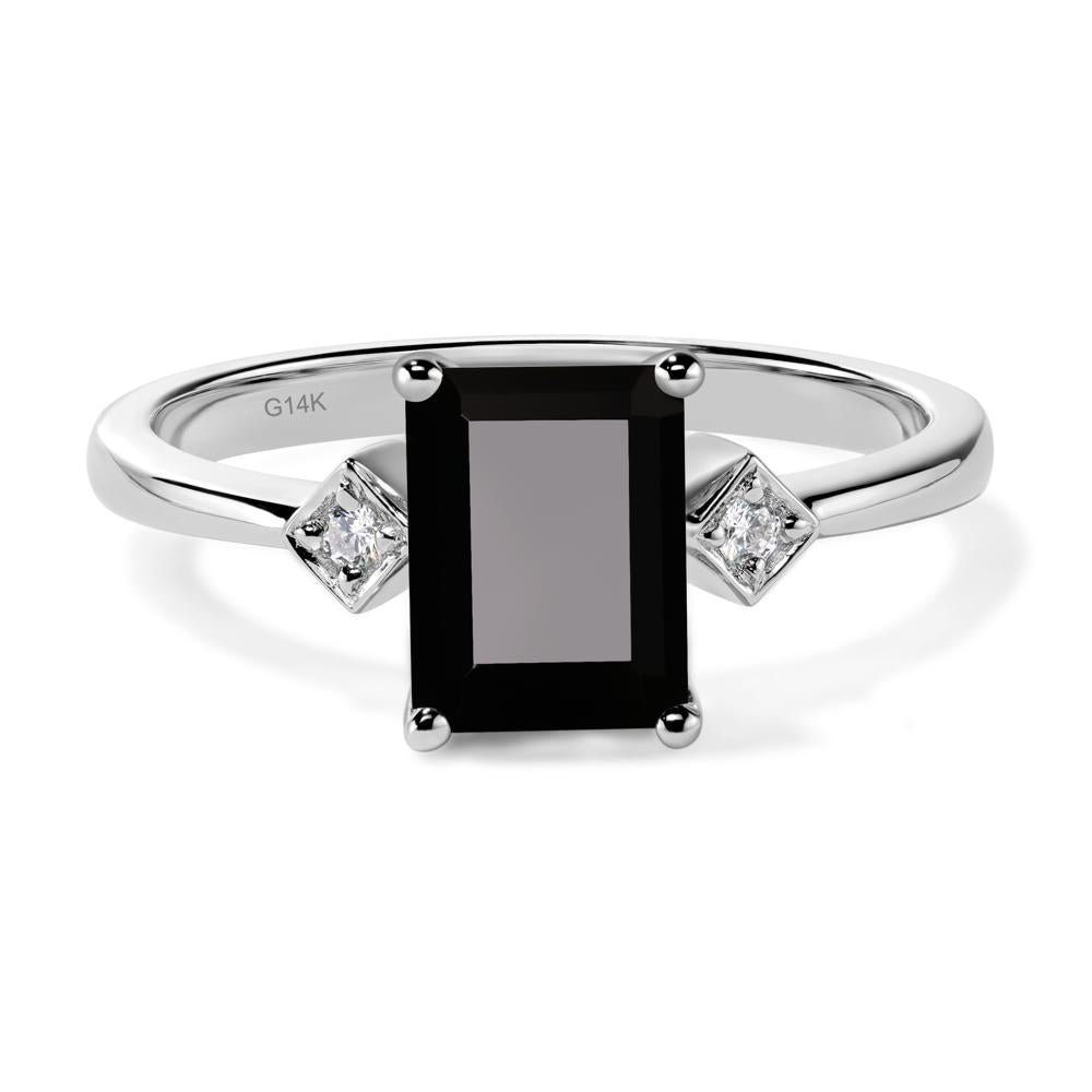Emerald Cut Black Stone Engagement Ring - LUO Jewelry #metal_14k white gold