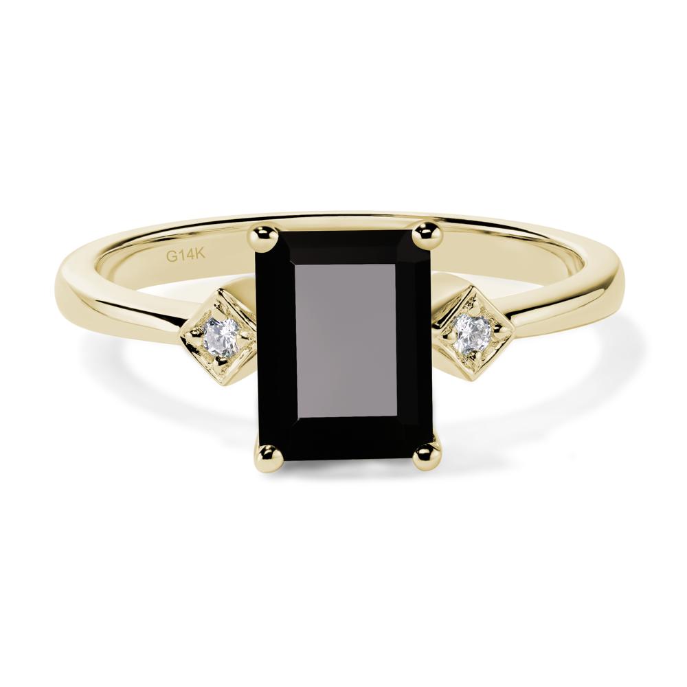 Emerald Cut Black Stone Engagement Ring - LUO Jewelry #metal_14k yellow gold