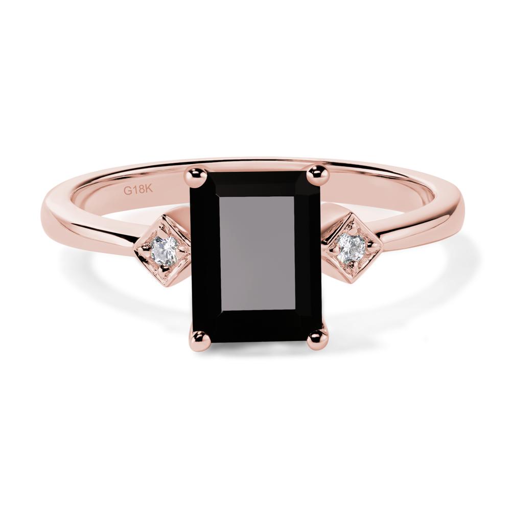 Emerald Cut Black Stone Engagement Ring - LUO Jewelry #metal_18k rose gold