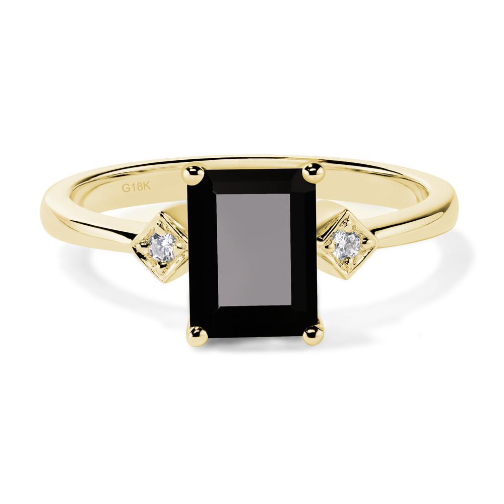 Emerald Cut Black Stone Engagement Ring - LUO Jewelry #metal_18k yellow gold