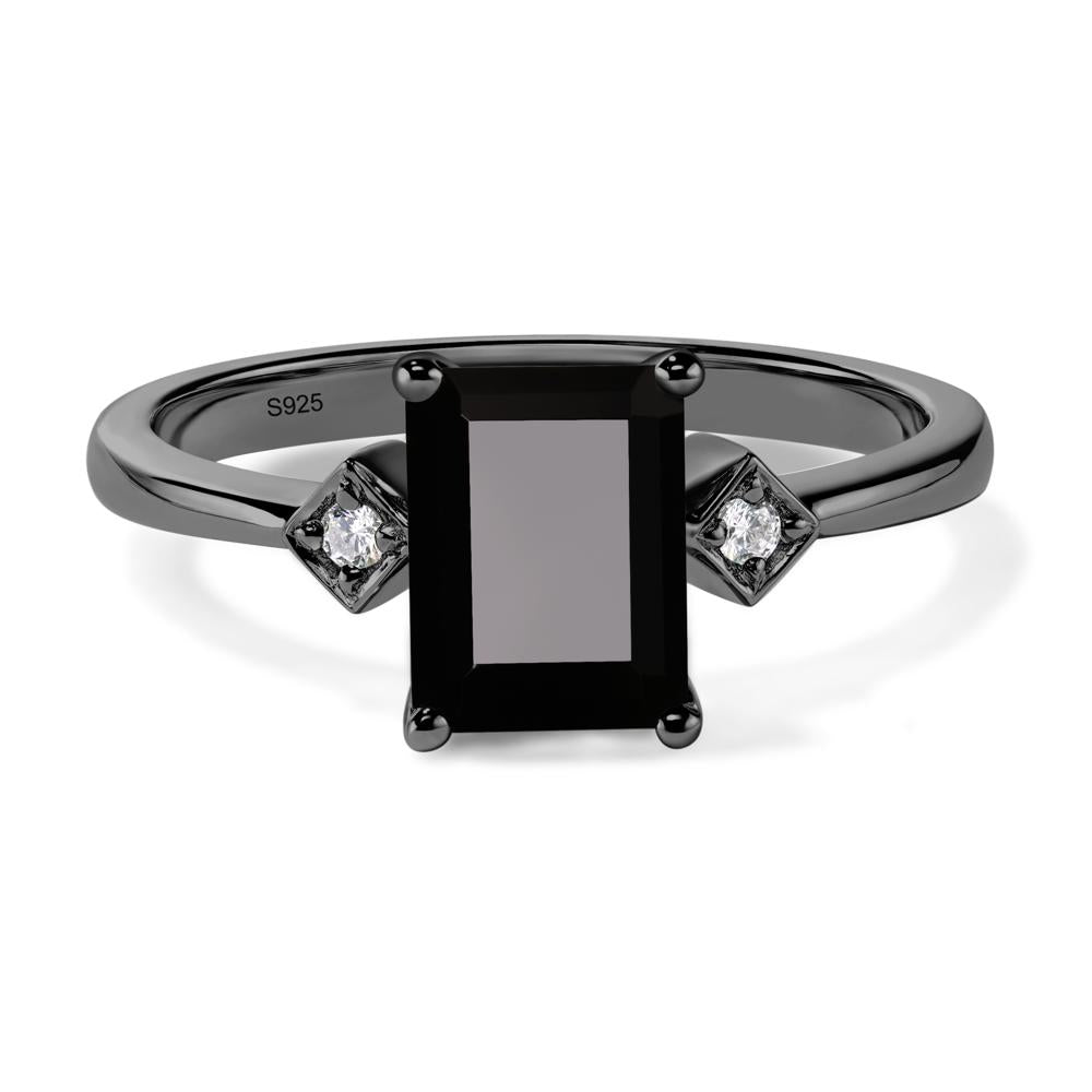 Emerald Cut Black Stone Engagement Ring - LUO Jewelry #metal_black finish sterling silver