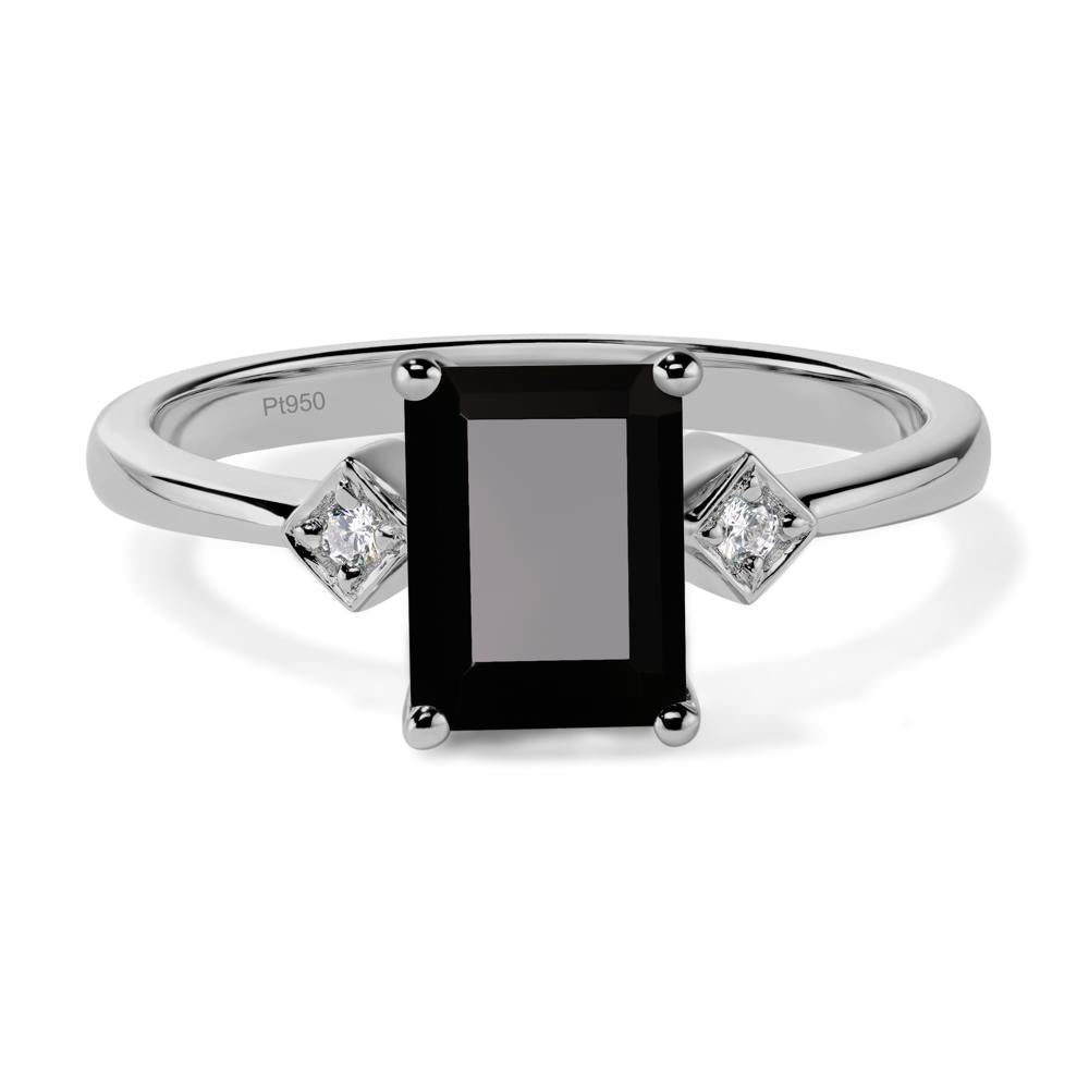 Emerald Cut Black Stone Engagement Ring - LUO Jewelry #metal_platinum